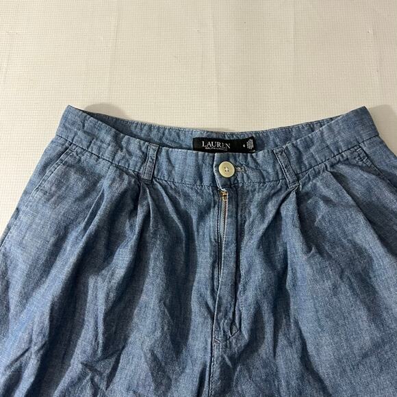 Lauren Ralph Lauren Blue Chambray Pleated Wide Leg Pants Women Size 6 - Picture 4 of 11